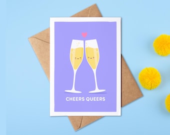 ¡Saludos Queers! / Tarjeta de compromiso / Tarjeta de compromiso divertida / Estás comprometido / Felicitaciones / Tarjeta de boda / Boda LGBTQ