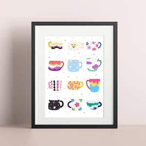 Pride Flag Cups Of Tea Print | LGBTQ Print | Kitchen Print | LGBTQ+ Art | Pride Print | A5 | A4 | Pride Art Work
