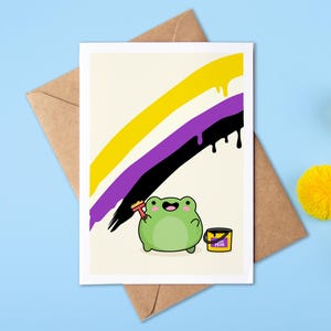 Non-Binary Pride Card | Coming Out | LGBTQ+ | Frog | 5x7in Greeting Card (Personalised Option)