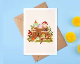 Woodland Afternoon Birthday Tea Party | Frog Birthday Card | Garden Birthday Card | Nature | Happy Birthday Card | Personalised Birthday