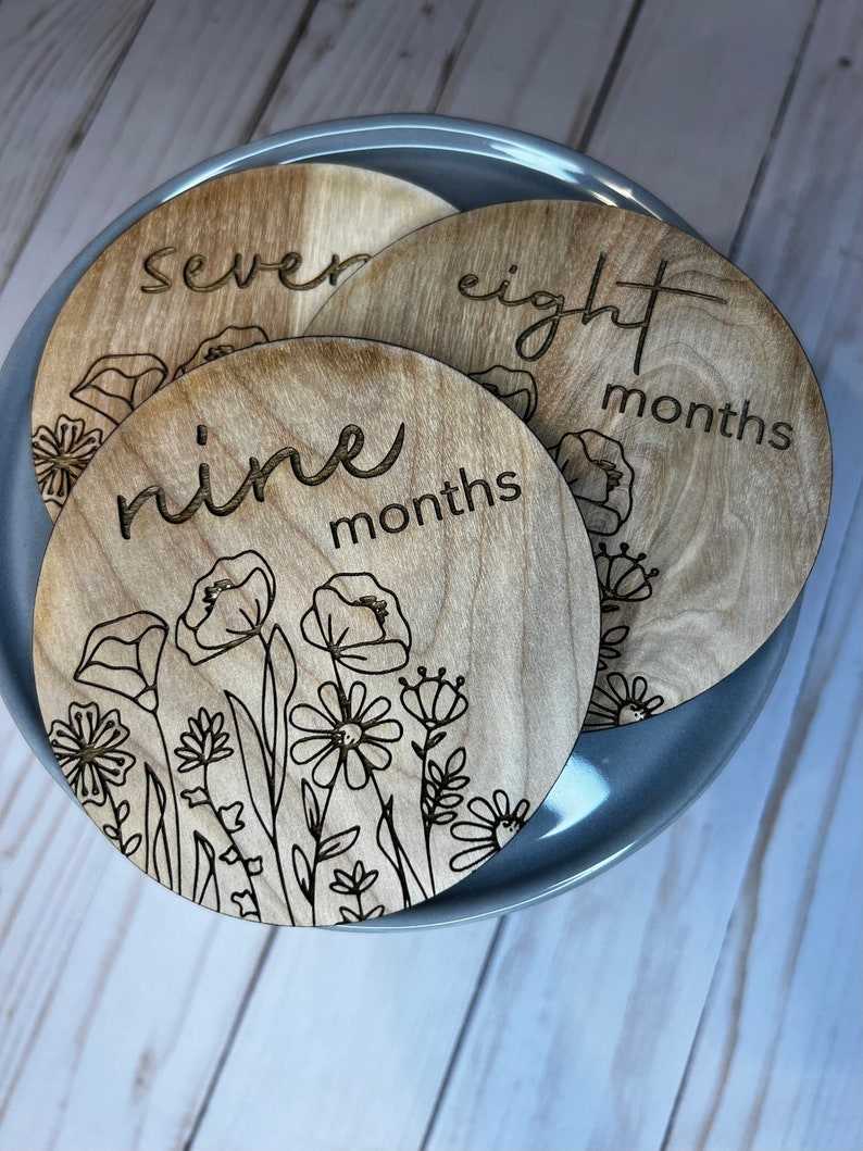 Wild Flower Wooden Laser Engraved Infant Monthly Milestones For Birth Wild flower wooden laser engraved infant monthly milestones for birth