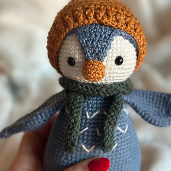 amigurumi penguin self-crocheted handmade handmade hand-knitted gift christmas girl boys dolls blue beanie soft cuddly toy stuffed animal