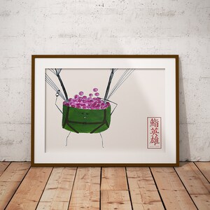 Impressão artística Tropas de Sushi HERO Gunkan" / Pôster de herói de Sushi "Pára-quedista"