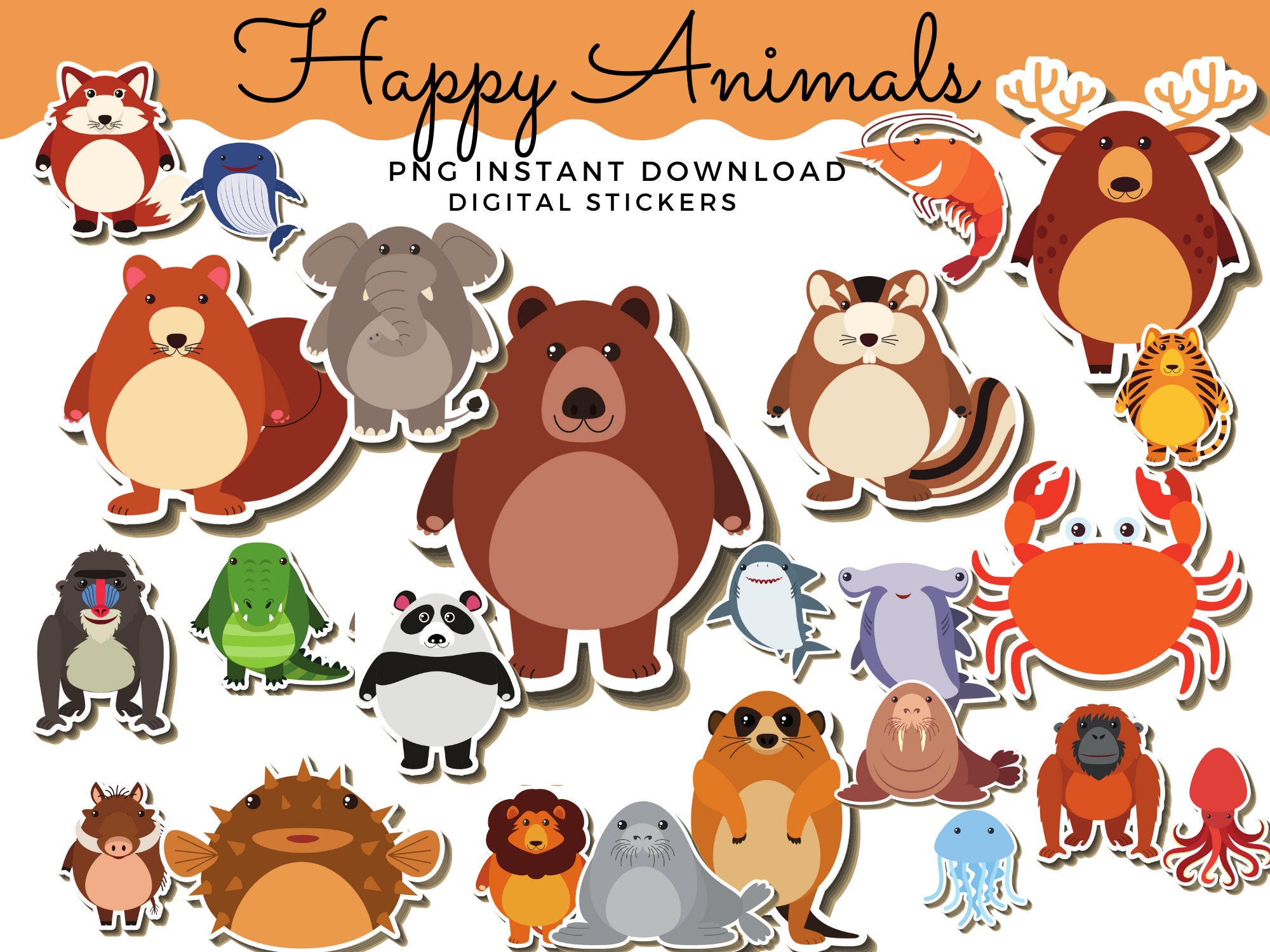 Funny Animal Stickers Digital Download Stickers 24 Pieces Etsy