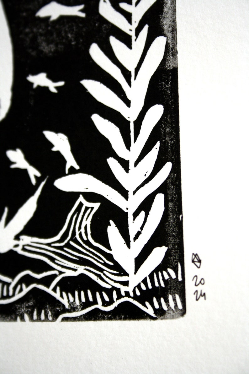 Linogravure STILL Breathing tirage imprimé à la main, A4 noir et blanc image 4