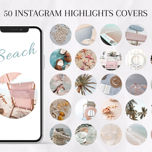 50 Instagram Story Highlight Cover | Strand Farbfotos Bilder | Beach Aesthetic IG Highlights Icons | Social Media Blogger Template