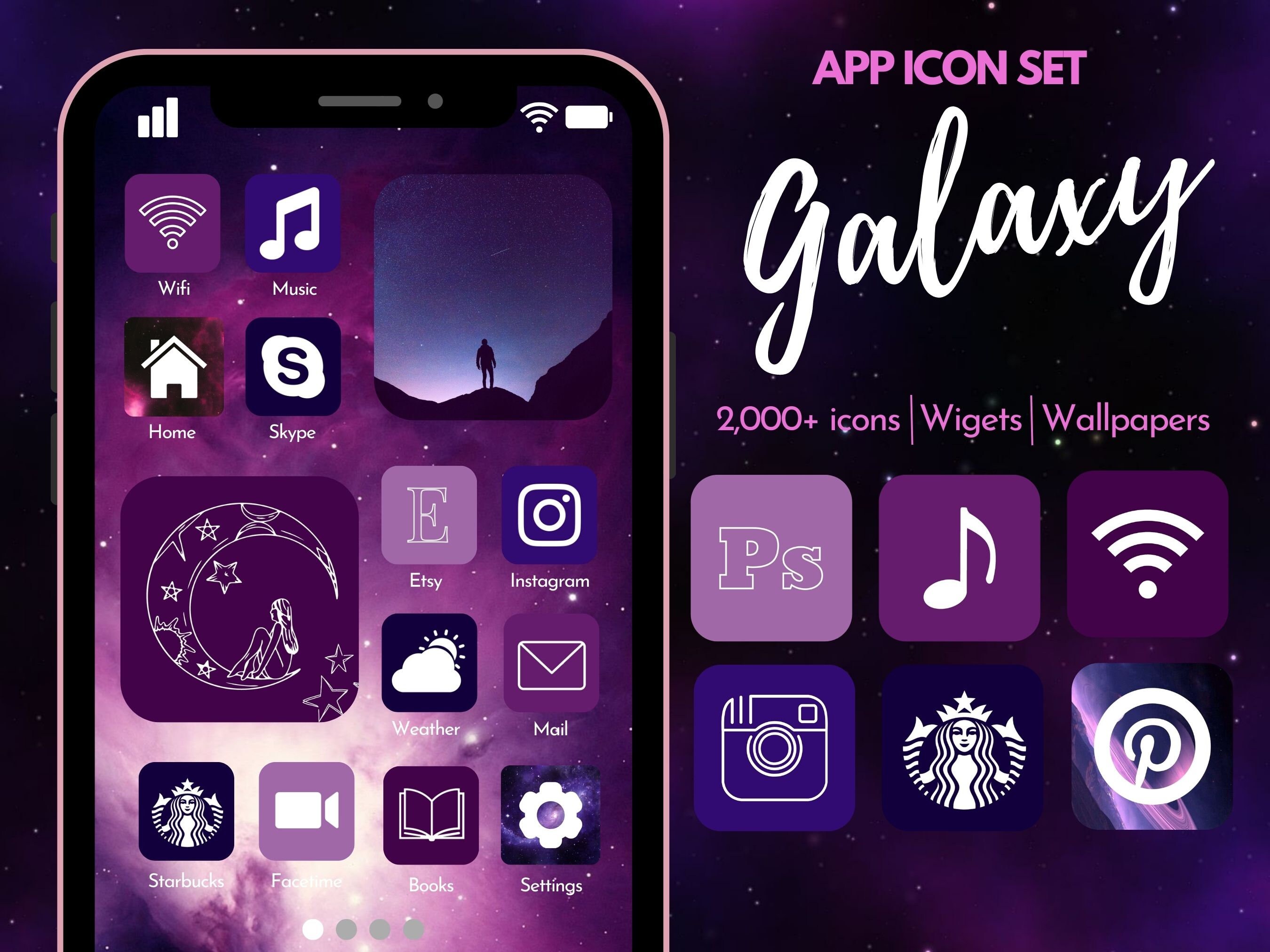 App Icon Set "galaxy Aesthetic", 2,000+ Icons With Bonus Wallpapers and ...