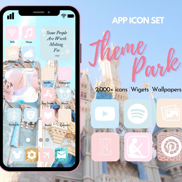 App Icon Set "Theme Park", 2,000+ Icons with Bonus Wallpapers and Widgets, 2000+ icons in 5 colors, Theme Park Widgets, iOS Icon Set, Pastel