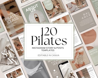 120 Pilates Social Media Templates | Pilates Studio Posts and Reels | Pilates Canva Templates | Minimalistic Templates | Health & Wellness