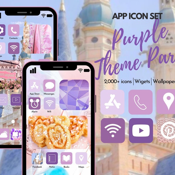 iOS 14 Purple Theme Park App Icons, 2000+ Icons with Bonus Wallpapers and Widgets, 200+ icons 5 colors, Theme Park Widgets, iOS Icon Set