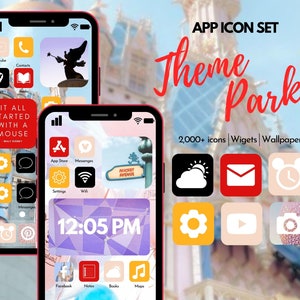 iOS 14 Theme Park App Icons, 2000+ Icons with Bonus Wallpapers and Widgets, 200+ icons 5 colors, Theme Park Widgets, iOS Icon Set