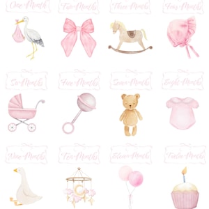 Aquarell Baby Girl Meilensteinkarten, Monatlicher Baby Meilenstein, Baby Girl Monat für Monat, Aquarell Meilenstein Karten