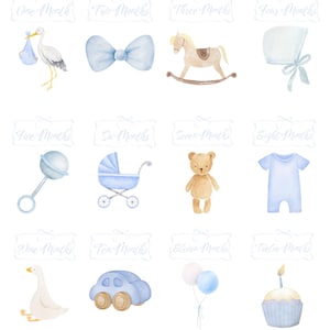 Cartes aquarelles d'étape importante pour bébé garçon, étape importante mensuelle pour bébé garçon, bébé garçon d'un mois à l'autre, cartes aquarelles d'étape importante