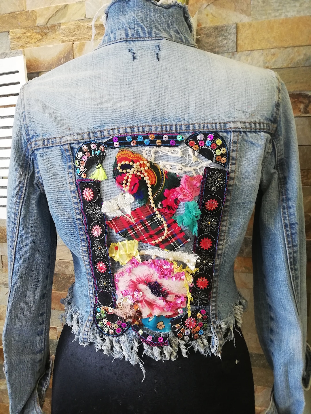 Boho Patchwork Jacket , Patched Jeans , Reworked Jeans, Reworked ...