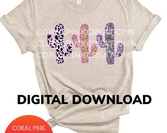 Neon cactus cowhide leopard print sublimation png