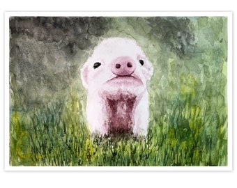 Cute Piggy Nature Watercolor Poster