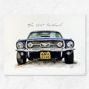 1967 Ford Mustang GT Poster Watercolor Painting