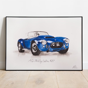 AC Shelby Cobra 427 Watercolor Vintage Framed Poster