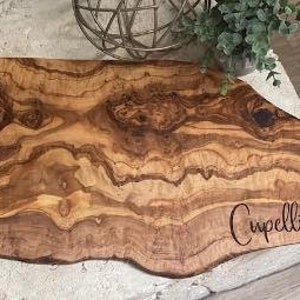 Personalized Live Edge Olive Wood Charcuterie Board/Serving Board/Serving Tray/Closing Gift/Custom Cutting Board/Wedding Engagement Gift