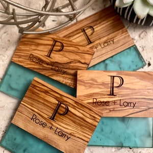 Personalized Olive Wood and Resin Charcuterie Board/Serving Board/Serving Tray/Coasters/Closing Gift/Cutting Board/Wedding Engagement Gift