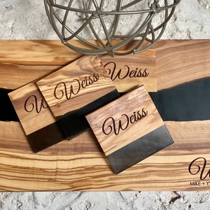 Personalized Olive Wood and Resin Charcuterie Board/Serving Board/Serving Tray/Coasters/Closing Gift/Cutting Board/Wedding Engagement Gift