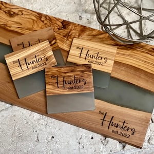 Personalized Olive Wood and Resin Charcuterie Board/Serving Board/Serving Tray/Coasters/Closing Gift/Cutting Board/Wedding Engagement Gift