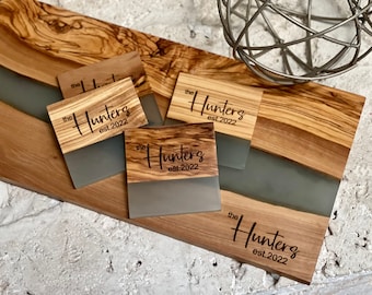 Personalized Olive Wood and Resin Charcuterie Board/Serving Board/Serving Tray/Coasters/Closing Gift/Cutting Board/Wedding Engagement Gift