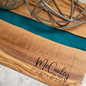 Personalized Olive Wood and Resin Charcuterie Board/Serving Board/Serving Tray/Coasters/Closing Gift/Cutting Board/Wedding Engagement Gift