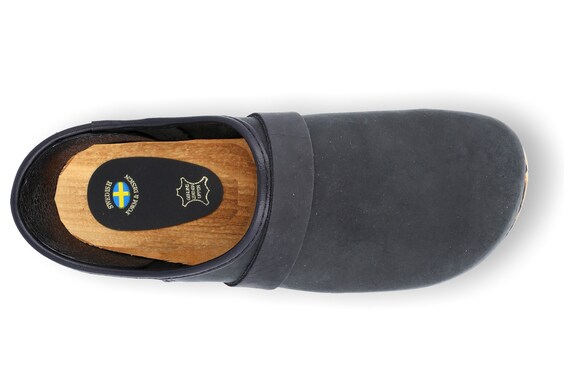 Black Nubuck Clogs: Handmade Swedish Wooden Shoes - Etsy display picture 2