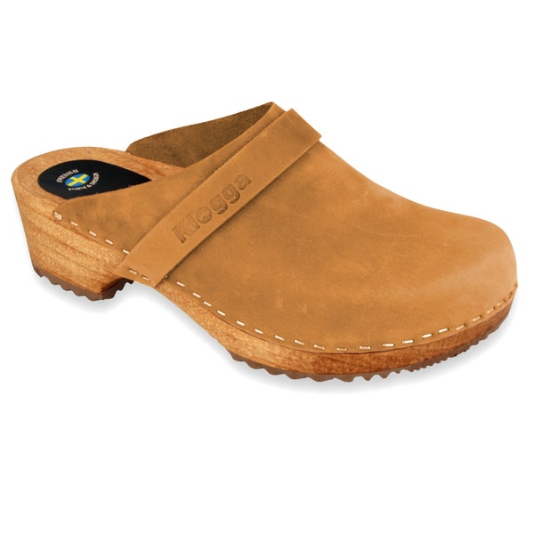 Camel Nubuck Klogga Quality Wooden Clogs Handmade Swedish Design Shoes for Men and Women