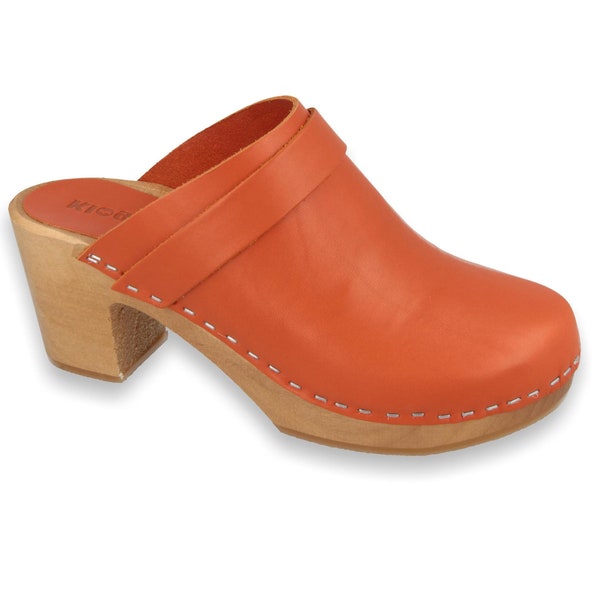 ORANGO Klogga high heel wooden clogs Handmade Swedish Design for Women orange