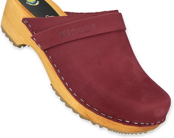 BURGUND Nubuck Klogga Quality Wooden Klompen Handgemaakte Swedish Design Schoenen voor Dames