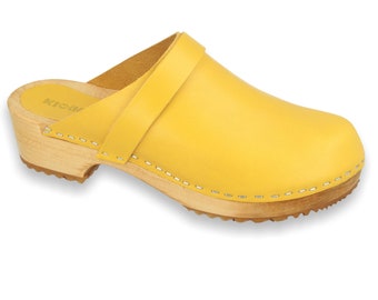 YELLOW Klogga wooden clogs Handmade Swedish Design for Women