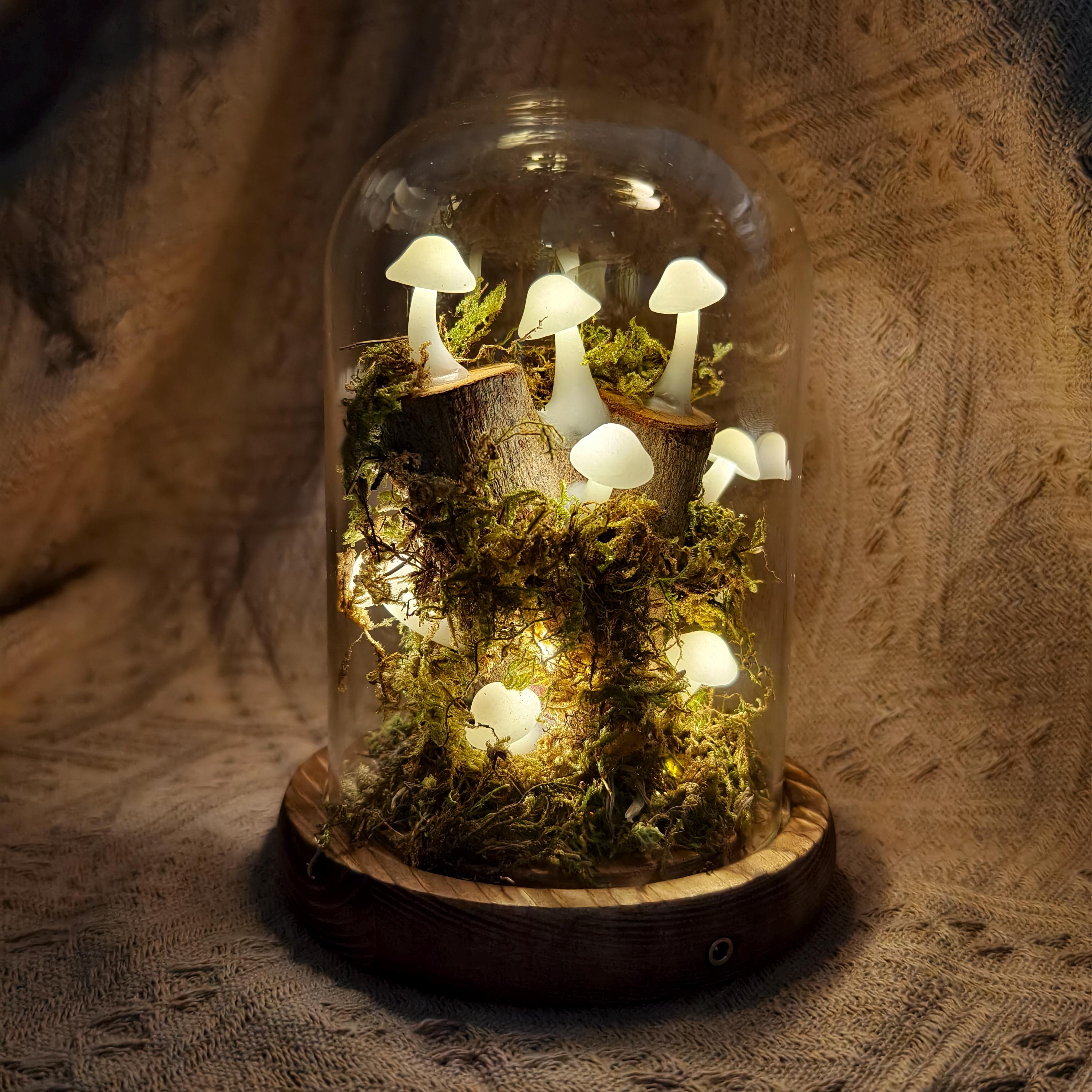 Handmade Clay Mushroom Lamp on Natural Tree Branch Rustic LED Lamp for ...