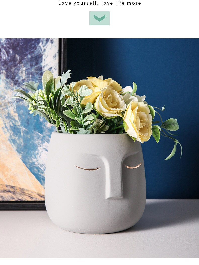 Blau Keramik Smile Gesicht Blumen Blumentopf Vintage Boho Sukkulente Kräuter 