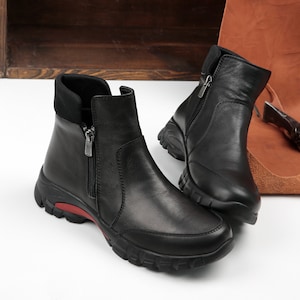Handgemaakte dames winter leren laarzen, Oxford platte schoenen dames, vrijetijdsschoenen, korte laarzen, laarsjes, zwarte laarsjes, bruine laarzen