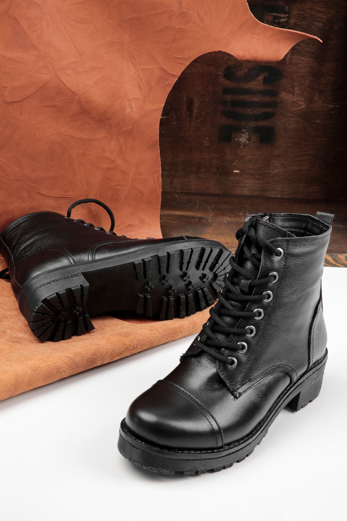 Buy Handmade Zipper and Lace up Geniune Leather Combat Boots  