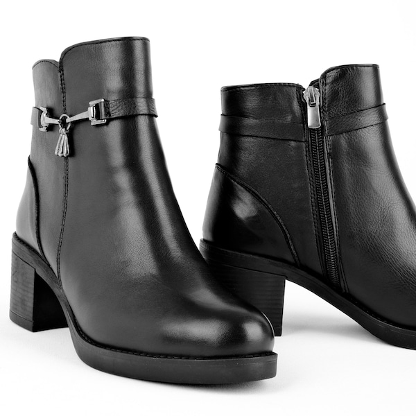 Bottines en cuir faites main pour femme, bottes noires en cuir faites main, bottes en cuir pour femme, bottes faites main, cadeau pour elle, cadeau pour maman