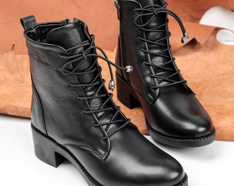 Handmade Leather Ankle Boots for Women: Zippered Winter Booties