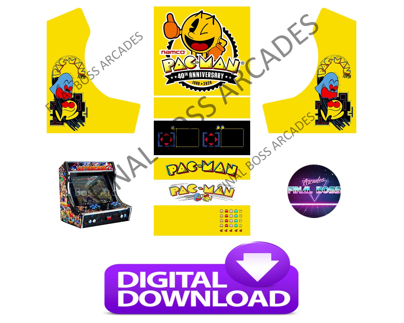 Bartop Arcade Cabinet Artwork Graphics Pacman Theme Etsy