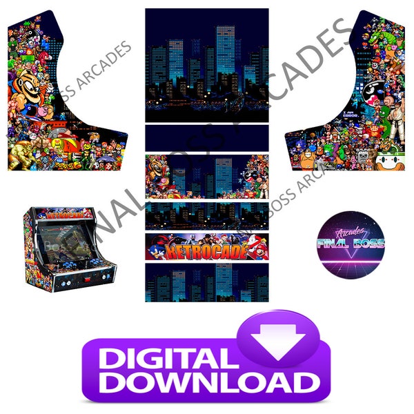 Bartop Arcade cabinet artwork graphics - Retrocade theme