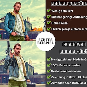 GTA-tekening, gepersonaliseerd GTA-portret, individueel handgemaakte kunst voor jou of als cadeau voor gamers afbeelding 10