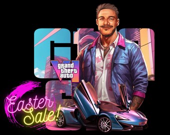 Custom GTA 6 Portrait - Personalized Gamer Art Drawing for Easter, GTA VI Fan Gift - Gaming Decor for Home, Unique Easter Present