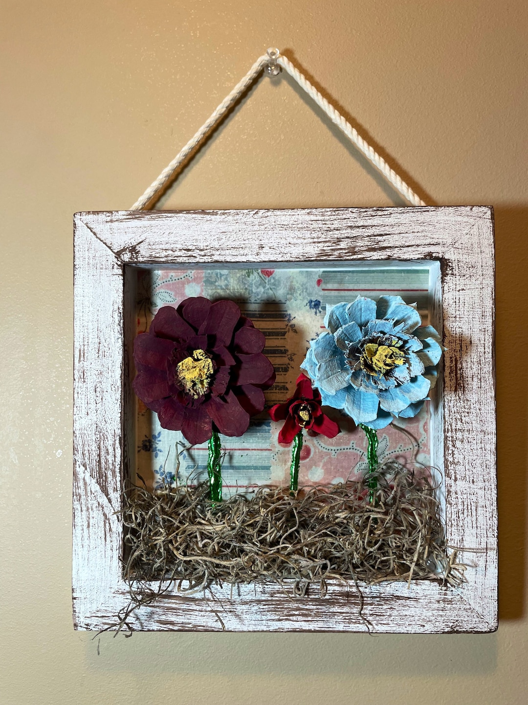 Colorful Pinecone Flower Shadow Box Wall Hanging Etsy