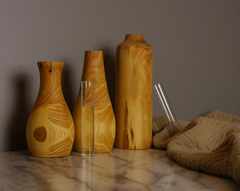 Vase en bois unique et minimaliste pour fleurs et fleurs séchées, grand