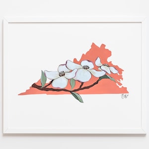 Virginia State Flower Art Print | State Wall Art | Unique Floral Home Decor | Dogwood Flower Art | Gift for VA Lovers | Virginia Orange
