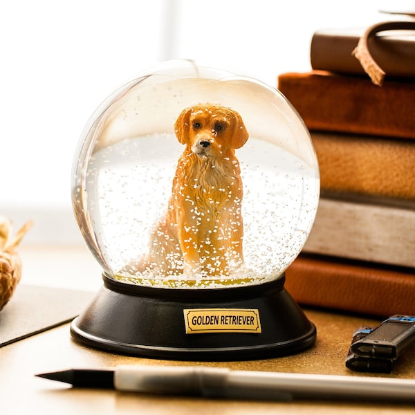 Boule à neige pour animal de compagnie Snoowg | Golden retriever | Médaillon personnalisable, cadeau de pendaison de crémaillère parfait, cadeau de Saint-Valentin