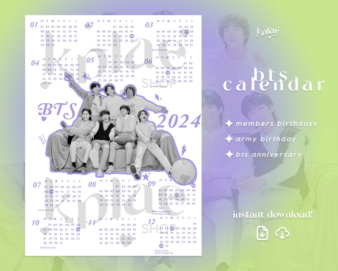 BTS CALENDAR 2024 Bts Calendar, Wall Calendar, Kpop Calendars, Digital