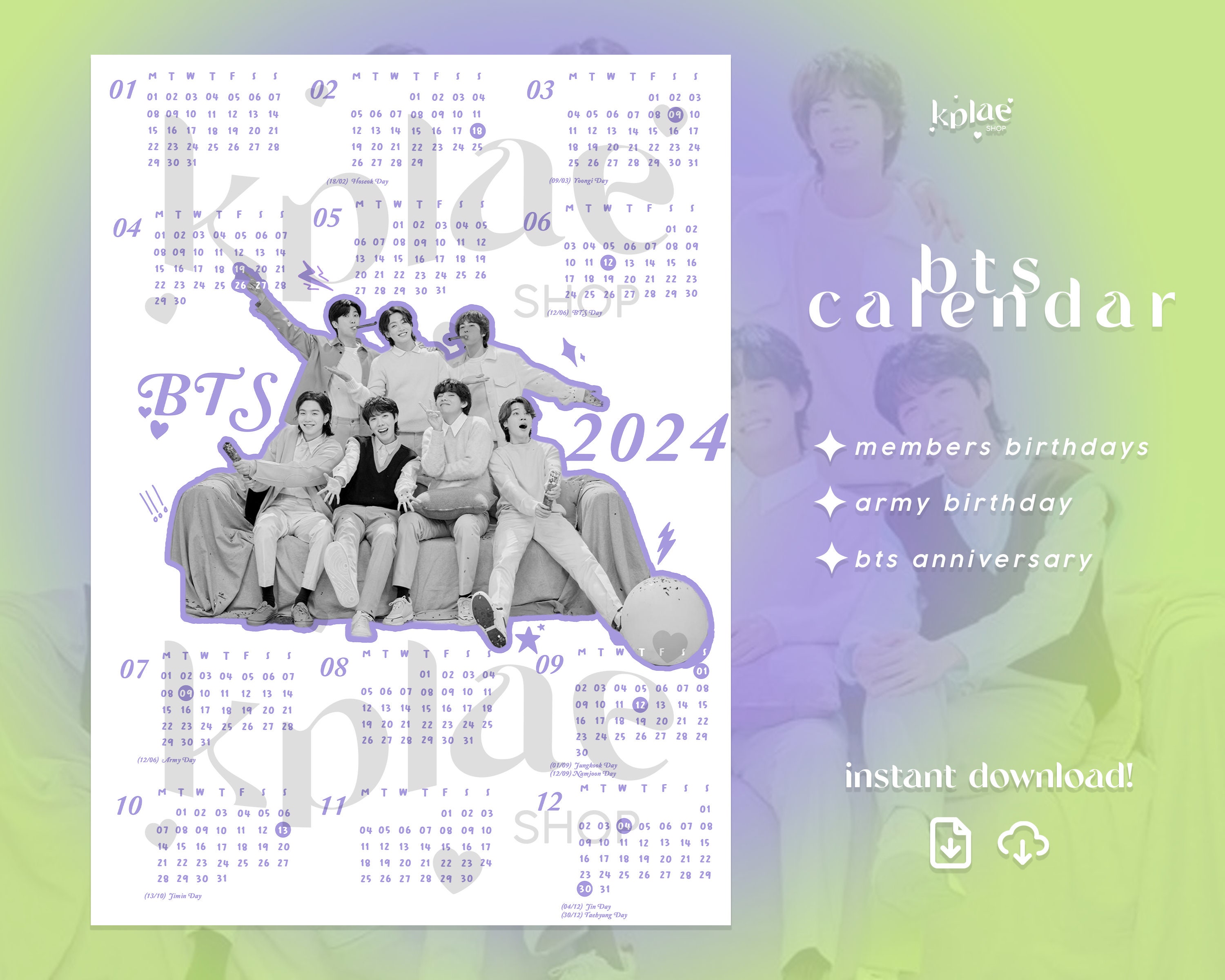 BTS CALENDAR 2024 Bts Calendar, Wall Calendar, Kpop Calendars, Digital ...