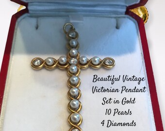 Vintage Pearl and Diamond Victorian Cross